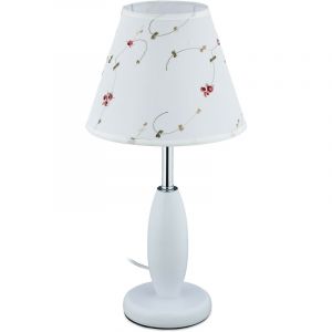 Relaxdays Lampe de table, abat-jour fleurs, douille E27, de salon, style campagnard, de chevet, Hxd 45,5x23 cm, blanc