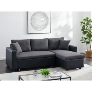 Canapé d'angle convertible et réversible en tissu anthracite et noir GAZUR II