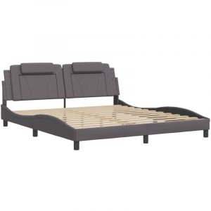VidaXL Cadre de Lit avec Lumières LED, Lit Rembourré avec Coussin, Lit Double, Lit Adulte Chambre, Moderne, Gris 180x200 cm Similicuir