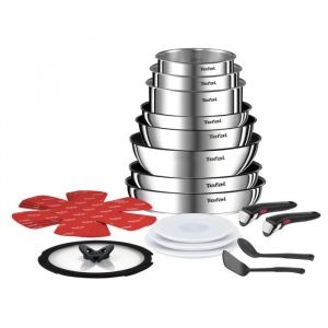 Tefal Ingenio Batterie cuisine 20 pcs, Poêles, Casseroles, Wok, Sauteuse, Couvercles, Poignées amovibles, Induction, Acier inoxydable, Compatible lave-vaisselle, Garantie 5 ans, Emotion L897SJ04