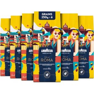 Lavazza Tales of Roma, Café en grains 1.5 kg, pour les Machines à Café Automatiques, Notes de Noisette et Chocolat Noir, Arabica & Robusta, Intensité 8/10, Torréfaction Moyenne 6 x 250g
