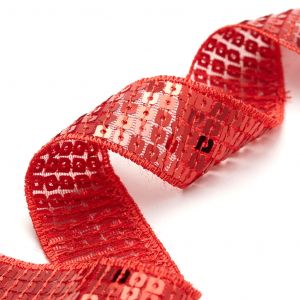 Creavea Galon paillettes - 24 mm - Rouge - Au mètre (sur mesure)