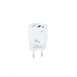 Tooq Chargeur Mural USB-C/PD + USB-A/QC 20W - Couleur Blanche