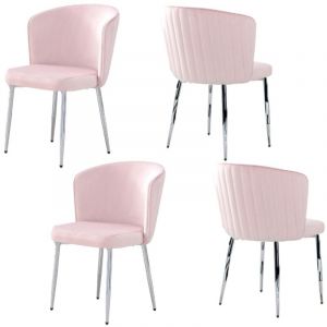 Lot de 4 chaises moderne diana chrome velours Rose