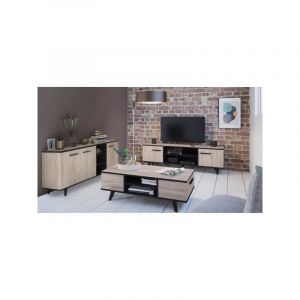 Ensemble meuble TV table basse buffet WAYNE Mélaminé Style scandinave Chene brossé et