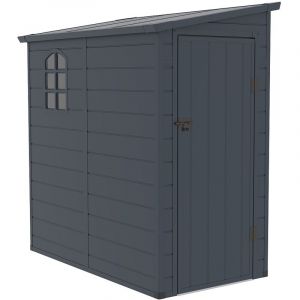 Abri de jardin en r&eacute;sine adoss&eacute; gris anthracite 2,09 m&sup2; ALBERTO