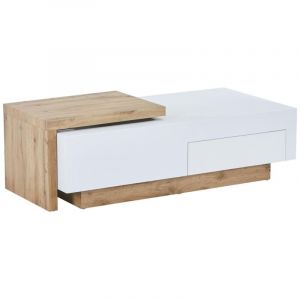 Vente-unique - Table basse extensible en mdf avec 1 tiroir et 1 niche - Naturel et Blanc - mandrea