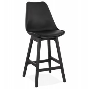 Alter Ego Tabouret snack mi-hauteur 'CAMILA MINI' noir avec pied en bois noir