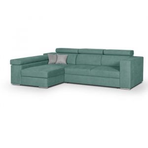 Image de Canapé d'angle gauc 4 places convertible + coffre + 2 coussins déco Tissu vert ment L 274 x P 180 x H 81 cm DENVER