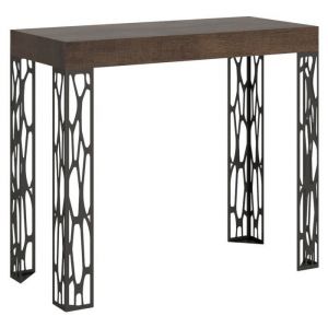 Console extensible bois foncé et pieds métal anthracite 14 personnes 40 à 300 cm Gisa