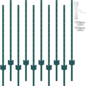 VEVOR Poteau de Clôture en Métal 121,92 cm, Lot de 10, Piquets de Clôture en Acier au Carbone Robuste, Poteaux Métalliques pour Jardin, Pelouse, Fermes, Clôtures Extérieures, Potagers, Routes, Vert