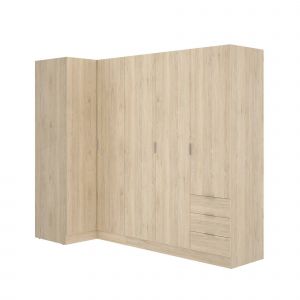 Armoire Sucso, Meuble d'angle pour chambre à coucher, Armoire d'angle avec 5 portes battantes, 214x91h184 cm, Chêne