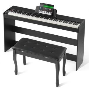 VEVOR Piano numérique, 88 Touches entièrement pondérées, Ensemble Piano à Clavier électrique avec Double Clavier, Haut-parleurs, Double Banc, 200 Sons et rythmes, Bluetooth USB MIDI, pour débutants