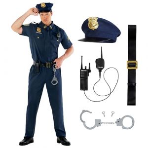 Morph Costume Policier Homme, Déguisement Officier, Tenue de Flic, Uniforme Policier, 3XL