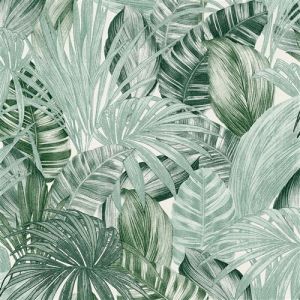 Papier peint nature Profhome 368201 papier peint intiss&eacute; l&eacute;g&egrave;rement textur&eacute; au design de jungle brillant vert blanc 5,33 m2 vert