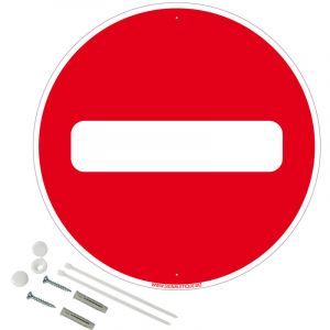 Signaletique.biz France - Panneau de signalisation rond prépercé pvc ou alu diamètre 250 ou 300 mm + kit de fixation pour pose facile, rapide - Sens