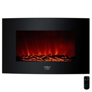 Cecotec Chemin&eacute;e &Eacute;lectrique D&eacute;corative 35&rdquo; avec T&eacute;l&eacute;commande Ready Warm 3510 Curved Flames. Puissance Maximale 2000W, 2 Intensit&eacute;s, Panneau Courb&eacute; en Verre Tremp&eacute;, Flamme R&eacute;glable, Minuteur