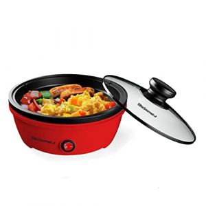 Elite Gourmet EGL-6101 Po&ecirc;le &eacute;lectrique antiadh&eacute;sive de 650 W, chauffage rapide, couvercle en verre tremp&eacute;, rouge