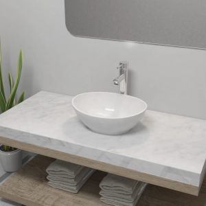 VidaXL Lavabo de Salle de Bain avec Mitigeur Céramique Blanc Ovale