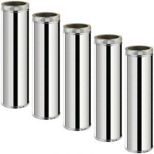 Monmobilierdesign Lot de 5 TDPI1000 Conduit double paroi isolé polycombustible longueur 100 cm Inox Ø80