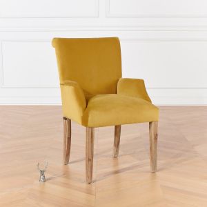 Image de Fauteuil de table en velours jaune moutarde