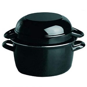 APS Pot à moules, Pot à moules de Service pour 1 kg, Pot à Fruits de mer, Pot à moules de Service, Pot à moules en Acier émaillé Noir, capacité : 2,6 litres, 20 x 25 cm, Hauteur 17 cm