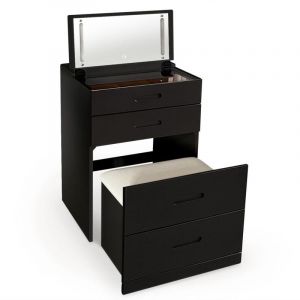 Menzzo Coiffeuse compacte 60cm avec miroir led, tiroir et pouf intégré Germina xl Noir