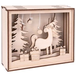 Rayher Kit Cadre 3D en bois - Licorne de Noël - 15,5 x 3,8 x 12,5 cm