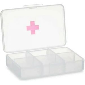 Pilulier - BERILO - Lot de 12 Compartiments - Plastique Transparent - 17 x 27 x 11,5 cm - Multicolore