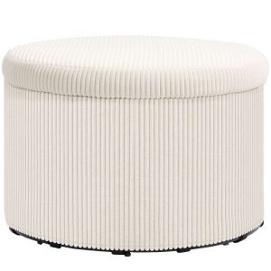 Homcom Pouf coffre rangement en velours côtelé beige