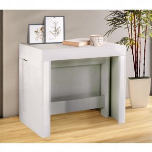 Image de Inside75 Table console extensible 12 couverts LONGO 300 cm finition laqué blanc brillant avec 5 allonges intégrées - blanc