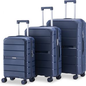 Sc SKYCASES Urban Adventurer - Ensemble de valises - 3 pièces - Serrure à chiffres - 232L - Roues pivotantes - Valise de voyage avec serrure de valise - Légère - Bleu foncé