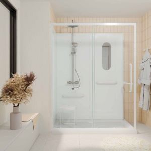 Aurlane Cabine de douche blanche s&eacute;curis&eacute;e et accessible &agrave; tous 160x85x220cm - mitigeur thermostatique