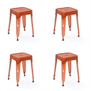 Image de Interlink Set de 4 Tabourets REEMA Métal Cuivre & Cuir