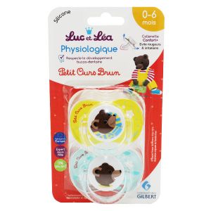 Luc et Léa DUO sucette physio avec anneau 0-6mois Petit Ours Brun