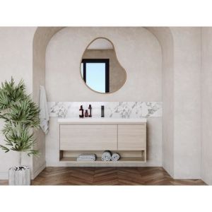 Meuble de salle de bain suspendu simple vasque coloris naturel clair - 120 cm - PUJUKA