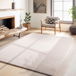 Homebyhome Tapis salon 160x200 cm Beige Uni moderne et moelleux &agrave; poil court avec sous-couche antid&eacute;rapante lavable