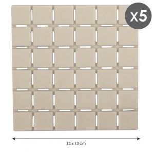 Image de MSV Lot de 5 Tapis antid&eacute;rapants de douche ou baignoire Caoutchouc quadro 13x13cm Beige - Beige