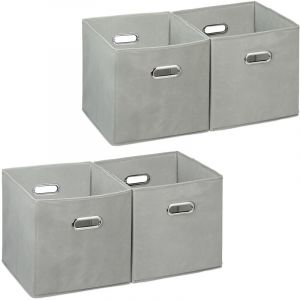 Relaxdays 4x boîtes de rangement, sans couvercle, avec poignée, pliable, panier en tissu carré, 30 cm, à poser sur étagère, gris