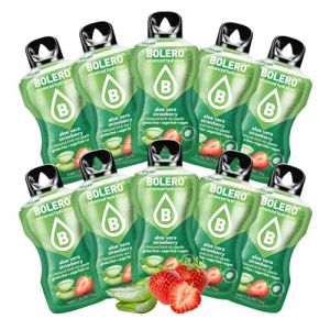 BOLERO Aloe Vera Fraise | 10 sticks 9g de Poudre pour Boisson sans sucre &agrave; la Stevia | Sans Conservateur ni colorants artificiels, Faible en calories, il convient pour toute la Famille