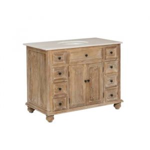 Meuble sous vasque en vieux pin et marbre blanc Octavie