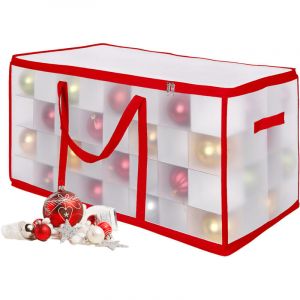 Relaxdays Bo&icirc;te de rangement pour boules de No&euml;l, 128 boules, HxLxP : 37x73x36 cm, plastique, transparente/rouge