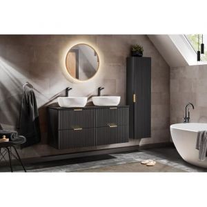 AC-D&eacute;co Ensemble complet salle de bain meuble double vasques &agrave; poser 120 cm + 2 &eacute;l&eacute;ments - Georgia Black - Livraison gratuite