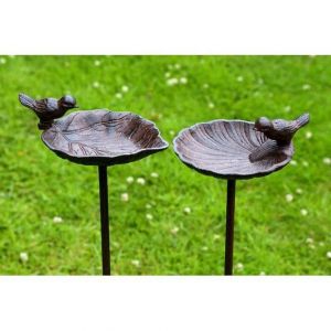 Boltze Bain d’oiseaux Abreuvoir pour les oiseaux sur un tige métallique en fonte 1 pièce hauteur 98 cm - Dimensions : 20 cm x 1