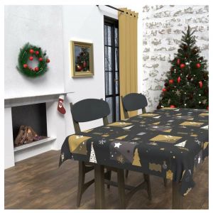 Soleil d'Ocre Nappe rectangle anti-tâches 140x300 cm SAPIN noir, par