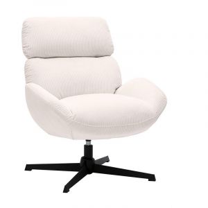 Miliboo Fauteuil pivotant en tissu velours côtelé écru et métal noir klem