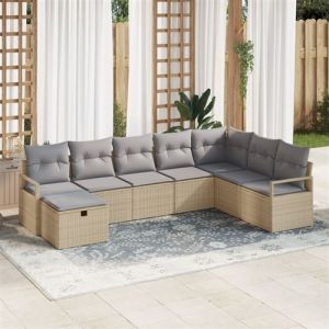 Ensemble de canap&eacute; de jardin de 8 pi&egrave;ces avec coussins en rotin synth&eacute;tique beige, Canap&eacute; de jardin 2 places avec rangement et