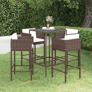 VidaXL Ensemble bar de jardin 5 pcs et coussins R&eacute;sine tress&eacute;e Marron - Brun