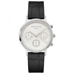 Rosefield Montre femme THE GABBY NCBSN94. Fashion. Date. Chronographe. 30. Noir. Argent. Blanc. Rond. Quartz. Analogique. Cuir. Aci