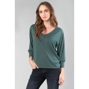 Image de Le Temps des Cerises T-shirt manches 3/4, col V Vert Bouteille - Taille L;M;S;XL;XS